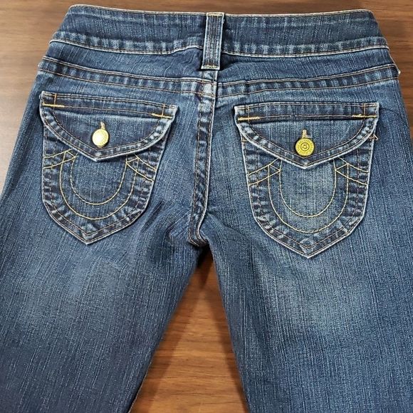 True Religion Joey Yellow Hardware Twisted Hems Straight Leg Jeans USA Made 28 - Picture 5 of 8